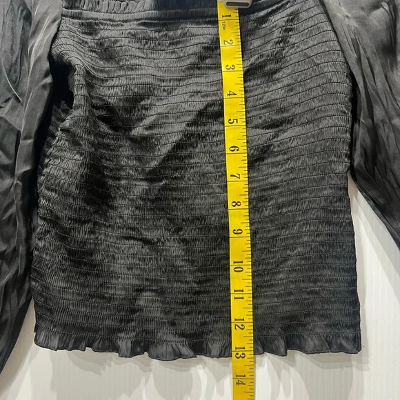 J Crew Womens Black Satin Smocked Long Sleeve Crop Blouse - Picture 6 of 9